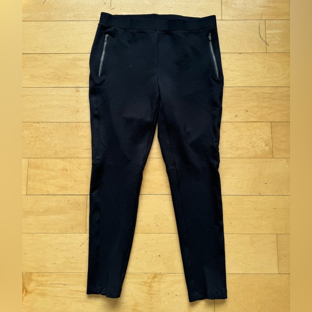 Lands' End Black Leggings Dress Pants, Sz Medium 10-12, stretch‎ zipper ponte